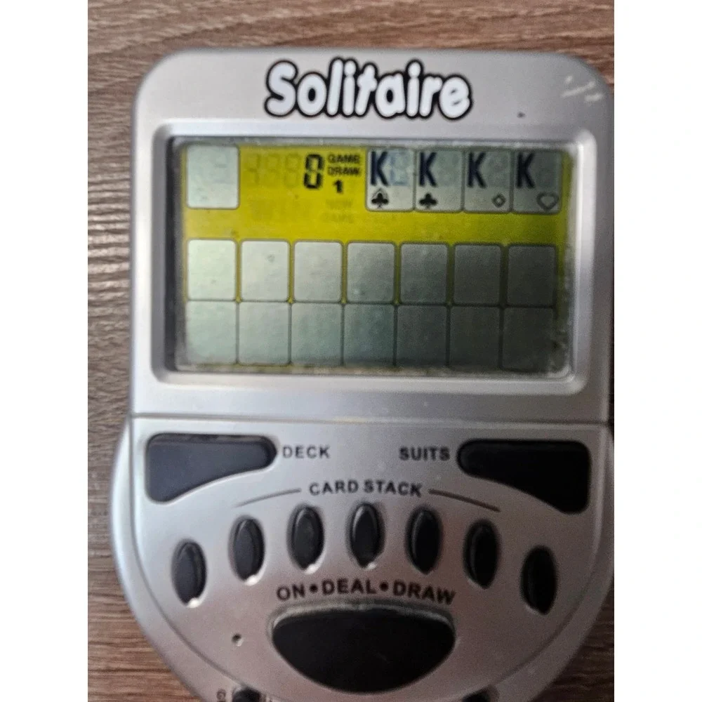 Handheld Electronic Solitaire Game Silver Portable Retro LCD Travel Card Game